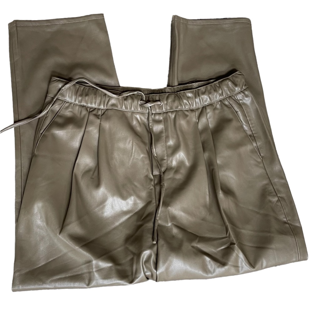 Industry Pleated Faux Leather Drawstring Pant with Side Pockets Size: L New!